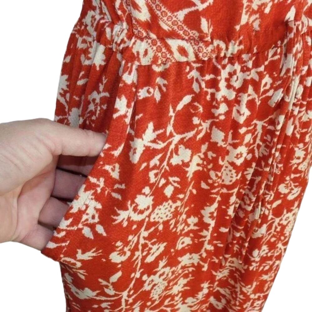 ROBIN PICCONE Jumpsuit, S, Rust Floral, Halter Spaghetti Straps, Wide leg - Picture 13 of 14